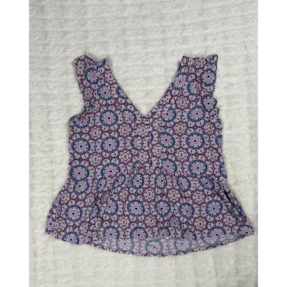 LOFT Blouse Women S Purple Blue Medallion Print Sleeveless Peplum Boho